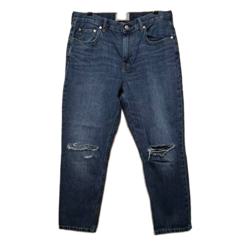 Everlane The Summer Cropped Jeans Womens 31 Blue Denim High Waisted Straight Leg